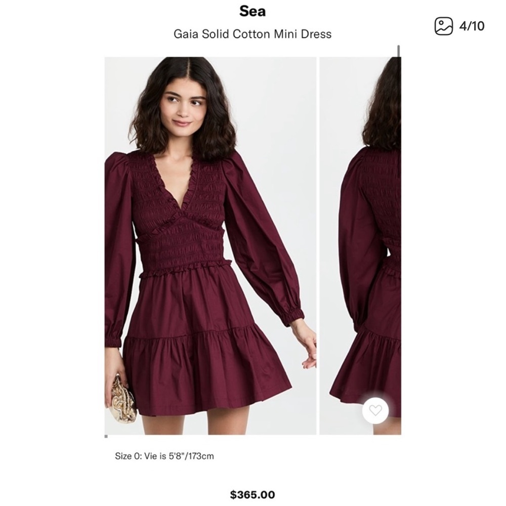 Sea New York Burgundy Long Sleeve Tiered Mini Dress - Picture 3 of 5